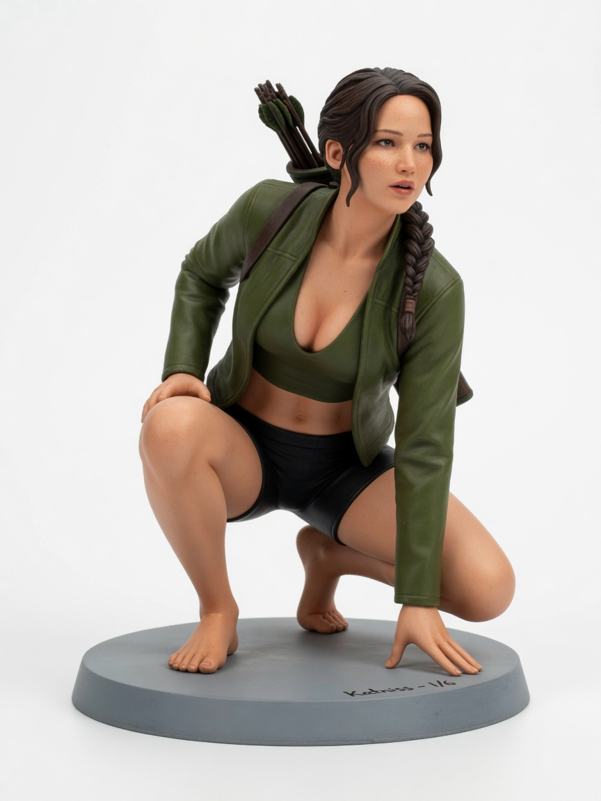 Figura garage kit Katnisse Everdeen · estilo Brillo · companion luminoso · resina pintada a mano · Garage Kit Studio